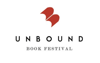 logo with a red book flying over the words "Unbound Book Festival"