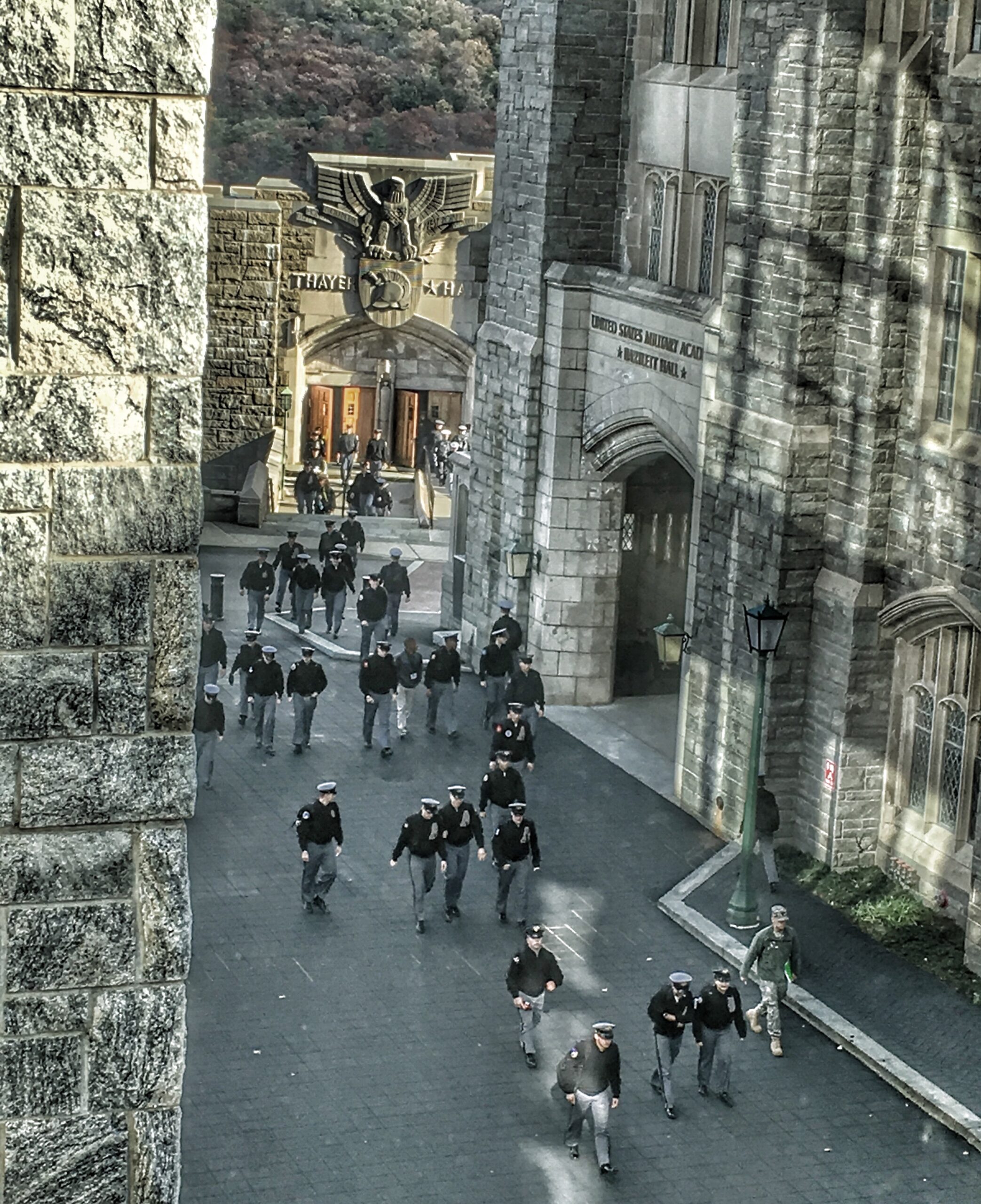 Thayer Hall from a balcony view